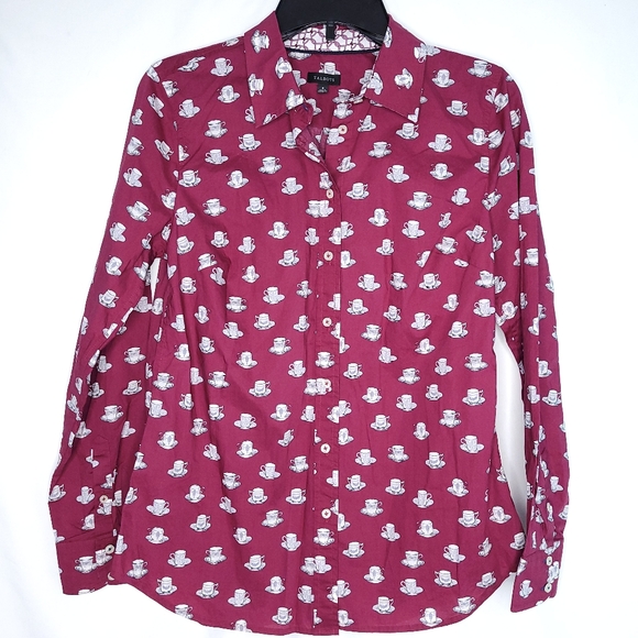 TALBOTS Women's Teacup/Saucer Print Button Down Shirt SMALL - Picture 1 of 13